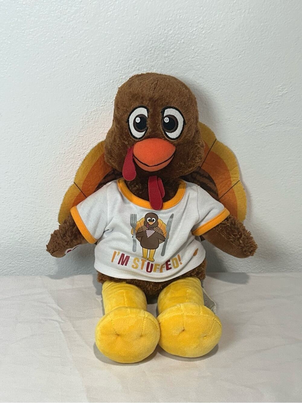 Retired Build-A-Bear Thanksgiving Gobblin Turkey  with “I'm Stuffed" Outfit
